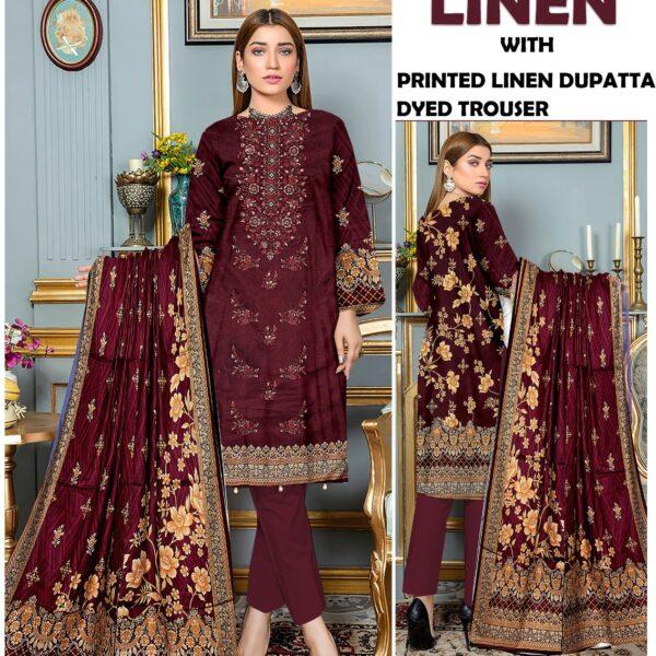 GUL AHMAD MARIA.B CHARIZMA ASIM JOFA BRANDED LINEN EMBROIDERED 3PC SUIT WOMEN COLLECTION DESIGN NO 8