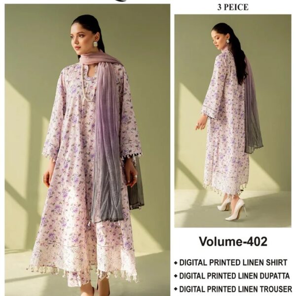 Vol-402 Baroque LINEN 3PC 2025-26 Digital Printed 3PC Linen Suit Women Collection Design No 10