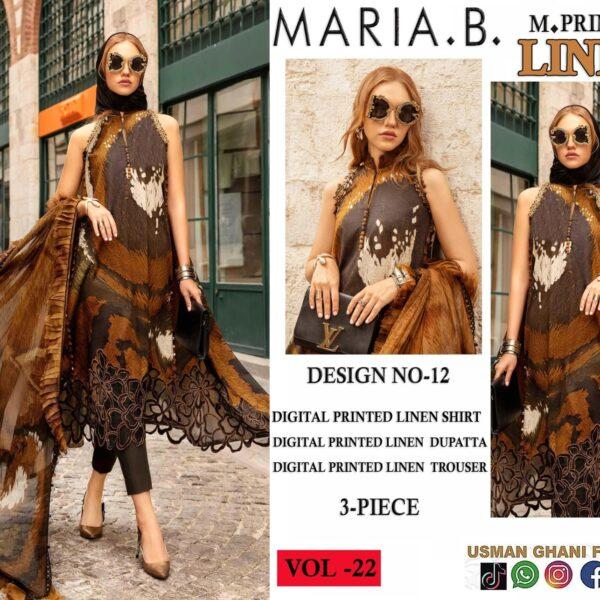 22- VOL MARIA.B. PRINTED LINEN 3PC SUIT LINEN FABRIC WOMEN COLLECTION DESIGN NO 3