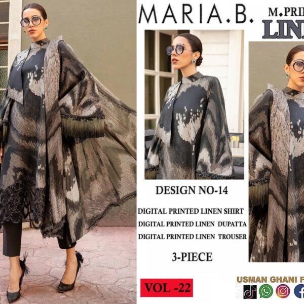 22- VOL MARIA.B. PRINTED LINEN 3PC SUIT LINEN FABRIC WOMEN COLLECTION DESIGN NO 4