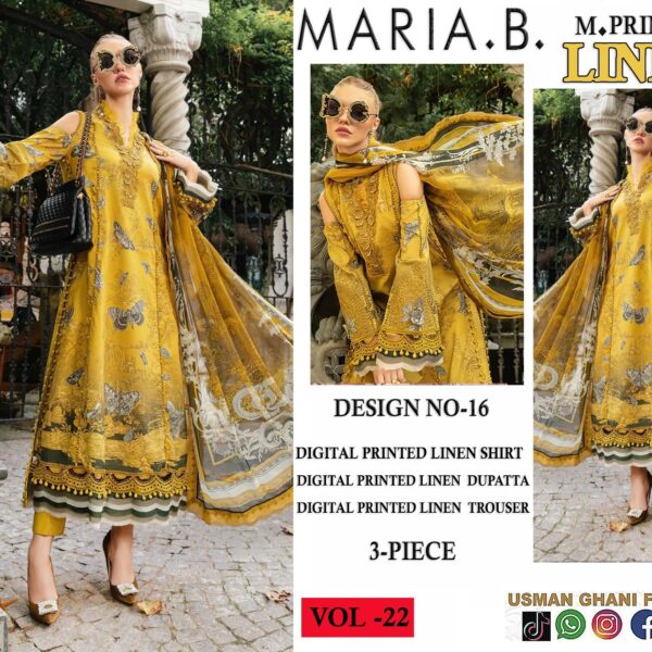 22- VOL MARIA.B. PRINTED LINEN 3PC SUIT LINEN FABRIC WOMEN COLLECTION DESIGN NO 5