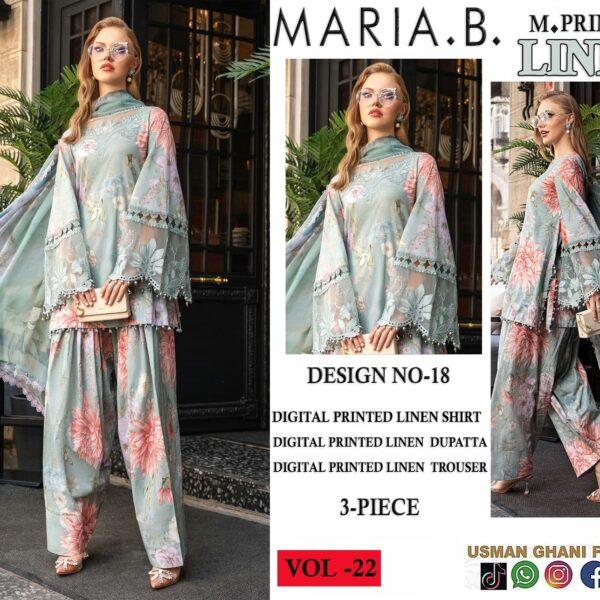 22- VOL MARIA.B. PRINTED LINEN 3PC SUIT LINEN FABRIC WOMEN COLLECTION DESIGN NO 7