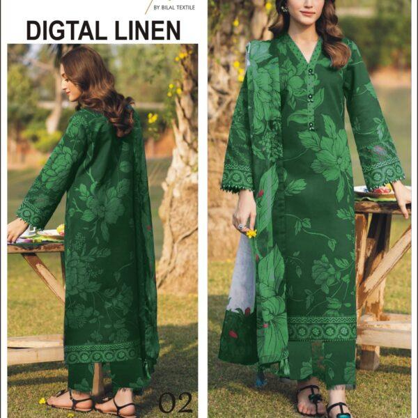 401 Vol ALIZEH DIGTAL PRINTED LINEN 3PC SUIT LINEN FABRIC WOMEN COLLECTION DESIGN NO 2