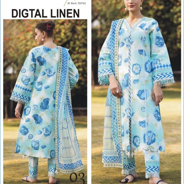 401 Vol ALIZEH DIGTAL PRINTED LINEN 3PC SUIT LINEN FABRIC WOMEN COLLECTION DESIGN NO 3