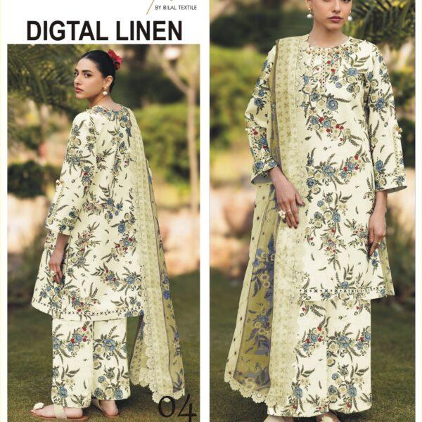 401 Vol ALIZEH DIGTAL PRINTED LINEN 3PC SUIT LINEN FABRIC WOMEN COLLECTION DESIGN NO 4