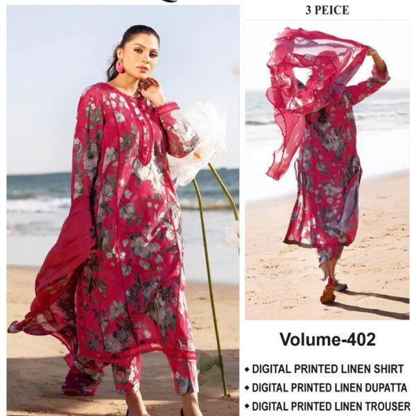 Vol-402 Baroque LINEN 3PC 2025-26 Digital Printed 3PC Linen Suit Women Collection Design No 4
