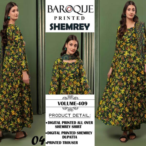 VOLUME-409 BAROQUE PRINTED SHEMREY DIGITAL PRINTED 3 PIECE SUIT WOMEN COLLECTION DESIGN NO 4