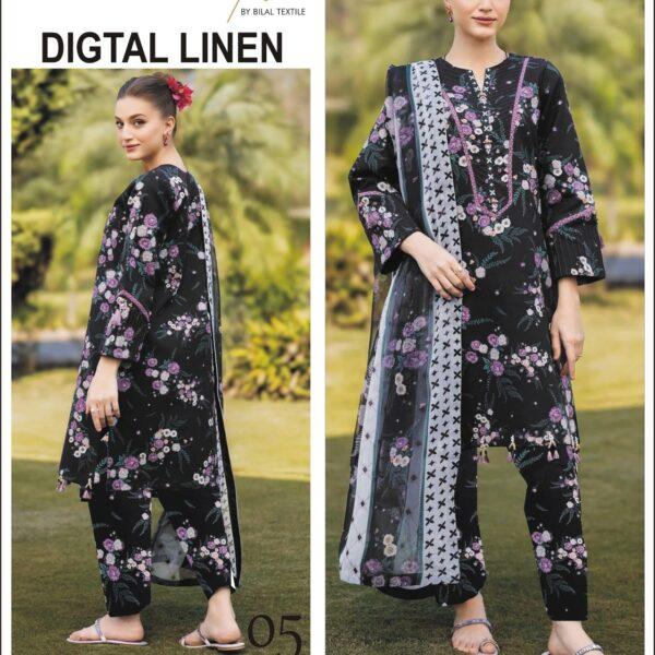 401 Vol ALIZEH DIGTAL PRINTED LINEN 3PC SUIT LINEN FABRIC WOMEN COLLECTION DESIGN NO 5