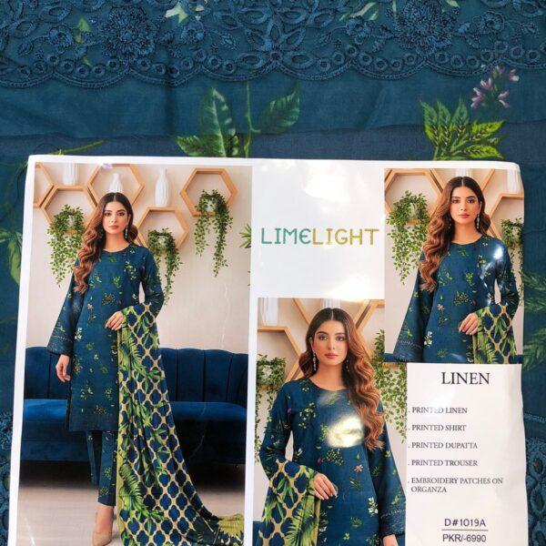ZAINAB CHOTTANI, BAROQUE, IZNIK, JAZMIN, LIMELIGHT DIGITAL PRINTED LINEN 3PC SUIT WOMEN COLLECTION DESIGN NO 5