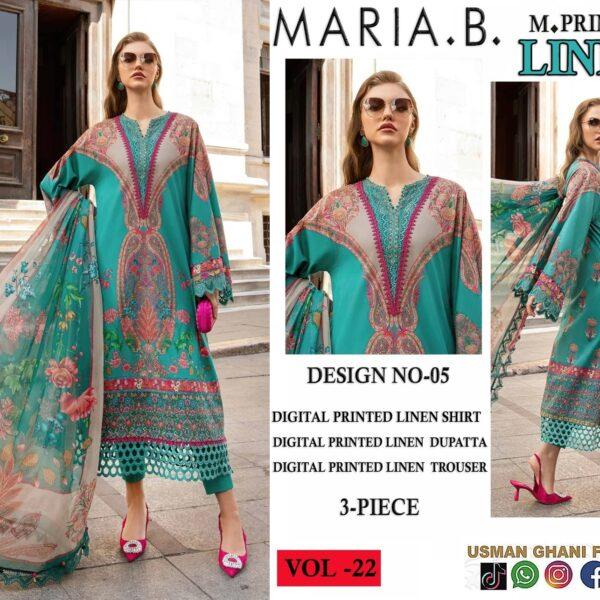 22- VOL MARIA.B. PRINTED LINEN 3PC SUIT LINEN FABRIC WOMEN COLLECTION DESIGN NO 1