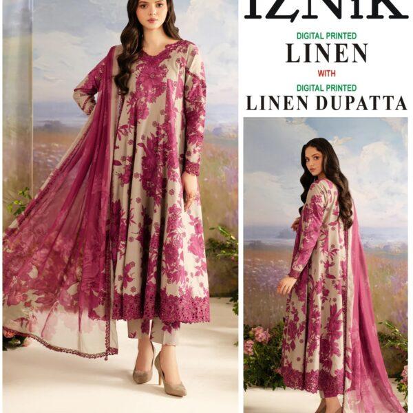 VOL 403 IZNIK LINEN 3PC 2025-26 Digital Printed 3PC Linen Suit Women Collection Design No 6