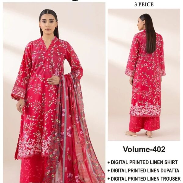 Vol-402 Baroque LINEN 3PC 2025-26 Digital Printed 3PC Linen Suit Women Collection Design No 6