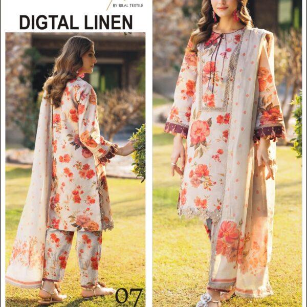 401 Vol ALIZEH DIGTAL PRINTED LINEN 3PC SUIT LINEN FABRIC WOMEN COLLECTION DESIGN NO 7