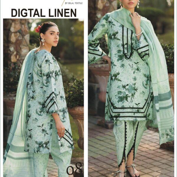 401 Vol ALIZEH DIGTAL PRINTED LINEN 3PC SUIT LINEN FABRIC WOMEN COLLECTION DESIGN NO 8