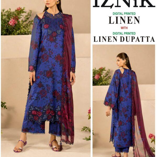 VOL 403 IZNIK LINEN 3PC 2025-26 Digital Printed 3PC Linen Suit Women Collection Design No 8