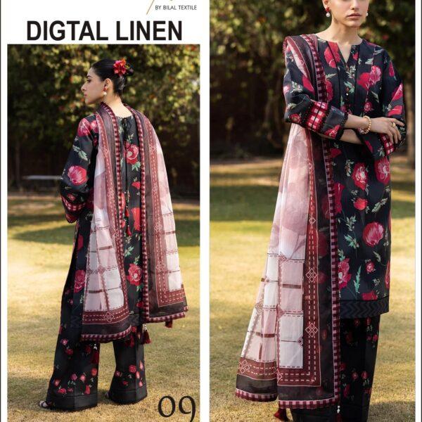 401 Vol ALIZEH DIGTAL PRINTED LINEN 3PC SUIT LINEN FABRIC WOMEN COLLECTION DESIGN NO 9