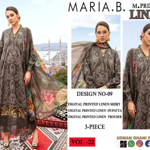 22- VOL MARIA.B. PRINTED LINEN 3PC SUIT LINEN FABRIC WOMEN COLLECTION DESIGN NO 2