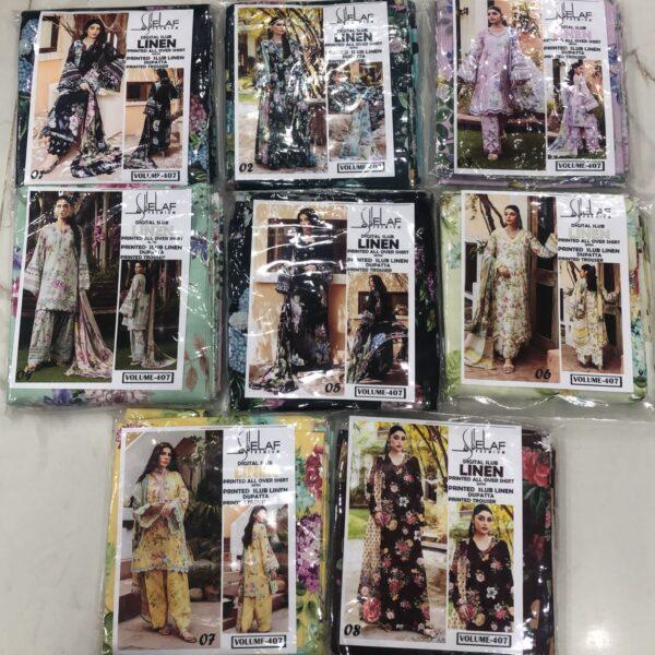 VOLUME-407 ELAF PREMIUM DIGITAL PRINTED SLUB LINEN 3 PC DRESSES WOMEN COLLECTION