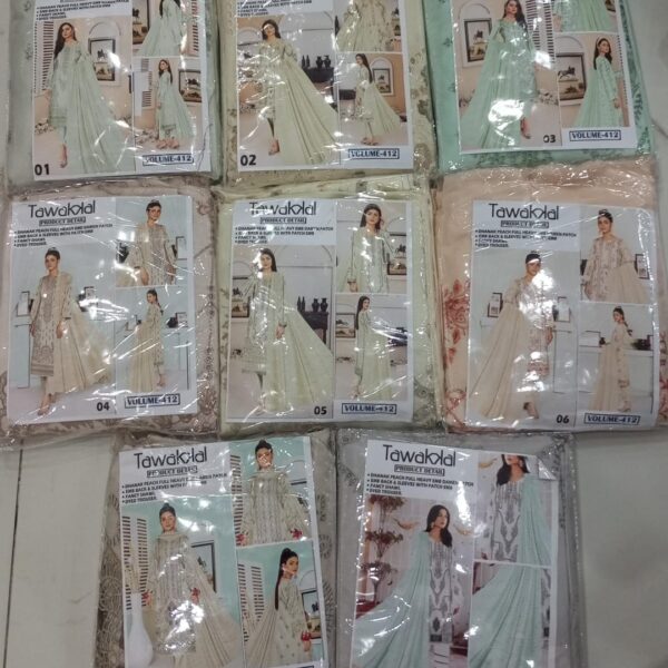 Vol-412 Tawakkal Slub Dhanak Embroidered 3Pc Dresses Women Collection