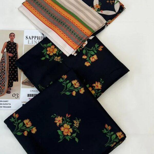 Sapphire Digital Printed Linen 3 Piece Dresses Women Collection