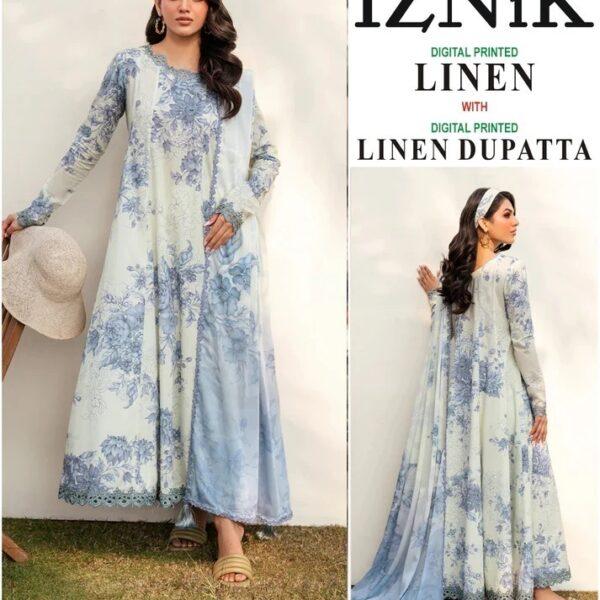 Vol 404 Iznik Nureh Baroque Premium Digital Printed Linen 3 Piece Suit Women Collection Design No 10