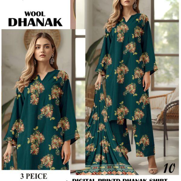 417-Volume Iznik Wool Dhanak Digital Printed 3Pc Suit Women Collection Design No 10