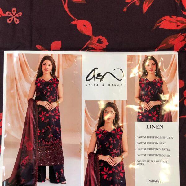 CRIMSON BAROQUE ZAINAB CHOTTANI AFROZEH DIGITAL PRINTED LINEN 3PC SUIT DESIGN NO 11