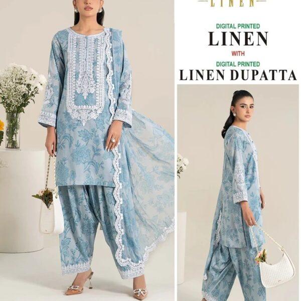 Vol 404 Iznik Nureh Baroque Premium Digital Printed Linen 3 Piece Suit Women Collection Design No 11