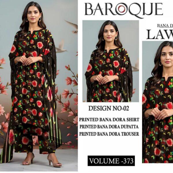 373 Baroque Bana Dora Lawn Digital Printed 3Pc Lawn Suit Women Collection Design No 1