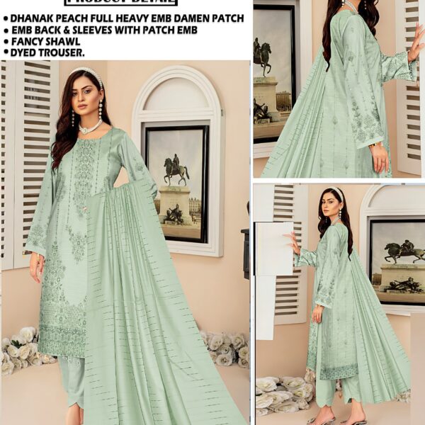 Vol-412 Tawakkal Slub Dhanak Embroidered 3PC Dresses Women Collection Design No 1