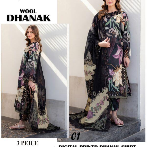 417-Volume Iznik Wool Dhanak Digital Printed 3Pc Suit Women Collection Design No 1