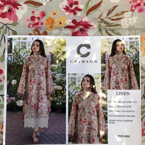 CRIMSON BAROQUE ZAINAB CHOTTANI AFROZEH DIGITAL PRINTED LINEN 3PC SUIT DESIGN NO 1