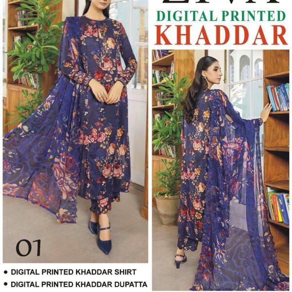 Vol-50 Ziva Khaddar Digital Printed 3 Piece Suit  Women Collection Design No 1