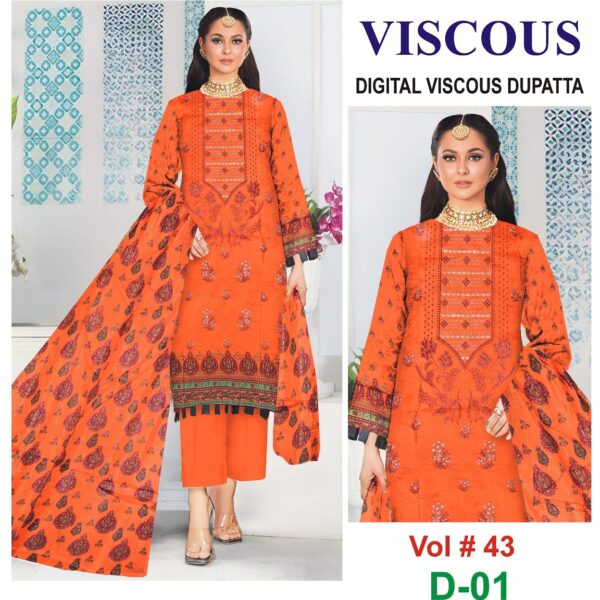 Vol # 43 SAFA MARWA VISCOUS EMBROIDERED 3 PIECE DRESSES WOMEN COLLECTION DESIGN NO 1