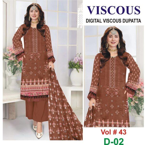 Vol # 43 SAFA MARWA VISCOUS EMBROIDERED 3 PIECE DRESSES WOMEN COLLECTION DESIGN NO 2