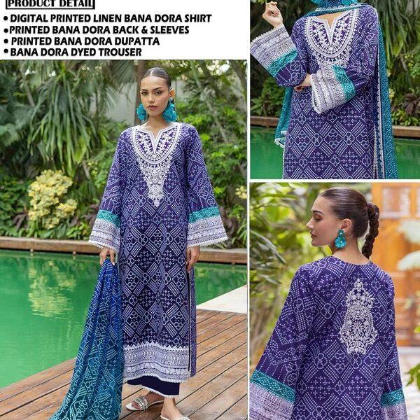 413 Zainab Chottani BANA DORA LINEN 3PC Suit Women Collection Design No 2