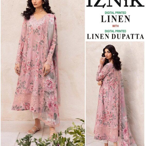 Vol 404 Iznik Nureh Baroque Premium Digital Printed Linen 3 Piece Suit Women Collection Design No 2