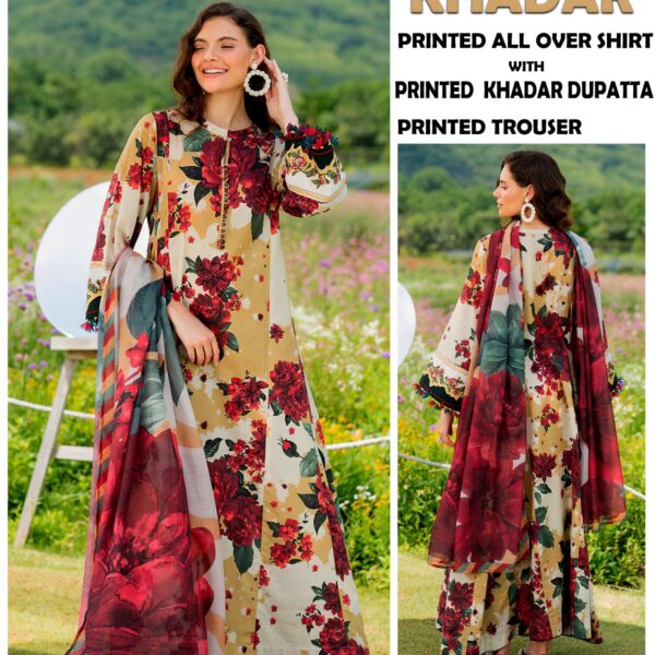 VOL 411 BAROQUE PRINTED KHADDAR 3 PIECE SUIT WOMEN COLLECTION DESIGN NO 2