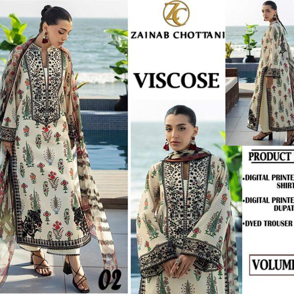 Volume 414 – Zainab Chottani Viscose Digital Printed 3 Piece Dress – Design No. 02