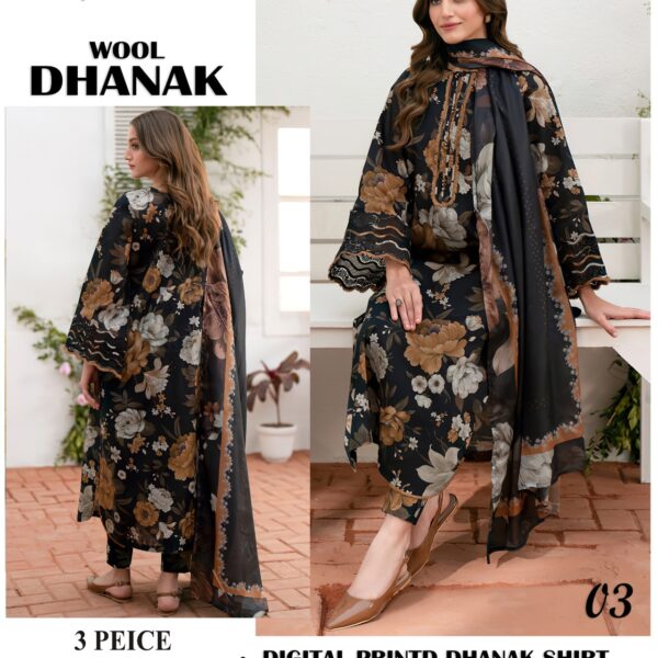 417-Volume Iznik Wool Dhanak Digital Printed 3Pc Suit Women Collection Design No 3