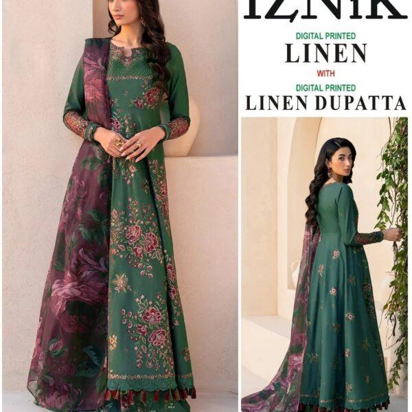 Vol 404 Iznik Nureh Baroque Premium Digital Printed Linen 3 Piece Suit Women Collection Design No 3