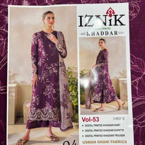 IZNIK BRAND DIGITAL PRINTED KHADDAR 3 PIECE DRESSES WOMEN COLLECTION DESIGN NO 4