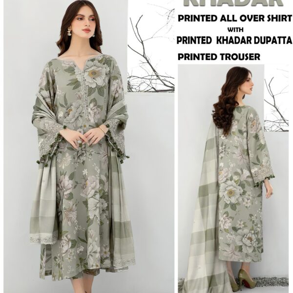 VOL 411 BAROQUE PRINTED KHADDAR 3 PIECE SUIT WOMEN COLLECTION DESIGN NO 3