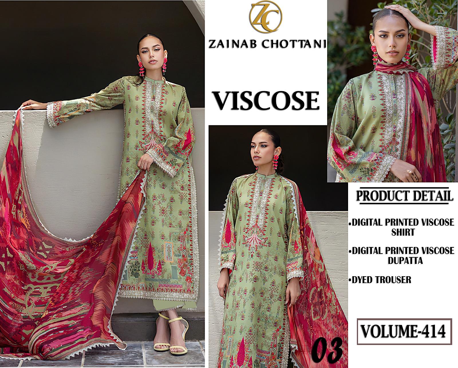 3a Volume 414 – Zainab Chottani Viscose Digital Printed 3 Piece Dress – Design No. 03