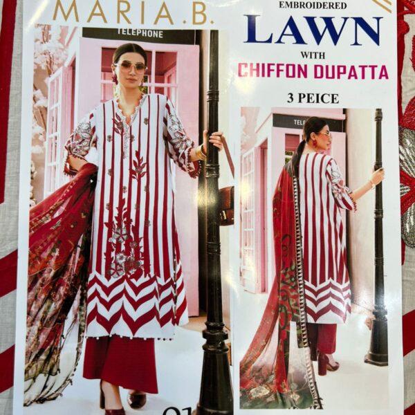 366-Volume Asim Jofa Maria B Baroque Lawn Embroidered Suit Neck Embroidered 3Pc Suit Women Collection Design No 1