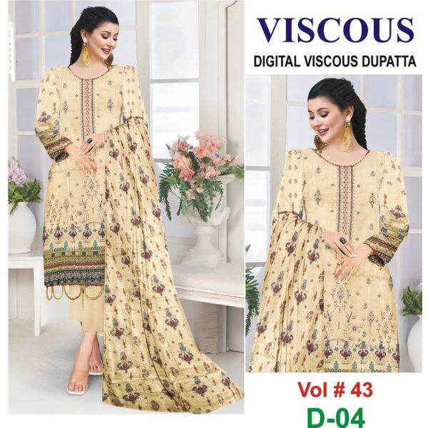 Vol # 43 SAFA MARWA VISCOUS EMBROIDERED 3 PIECE DRESSES WOMEN COLLECTION DESIGN NO 3