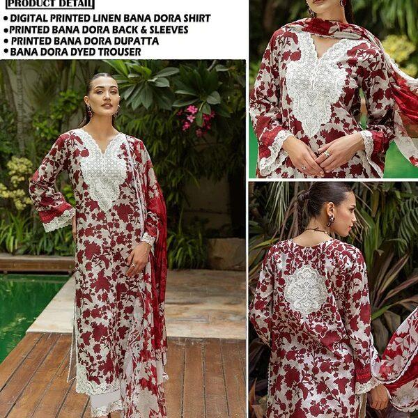 413 Zainab Chottani BANA DORA LINEN 3PC Suit Women Collection Design No 4
