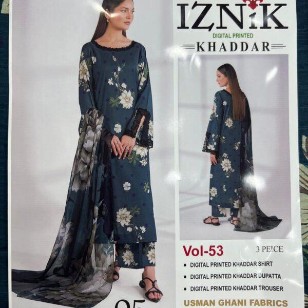 IZNIK BRAND DIGITAL PRINTED KHADDAR 3 PIECE DRESSES WOMEN COLLECTION DESIGN NO 5