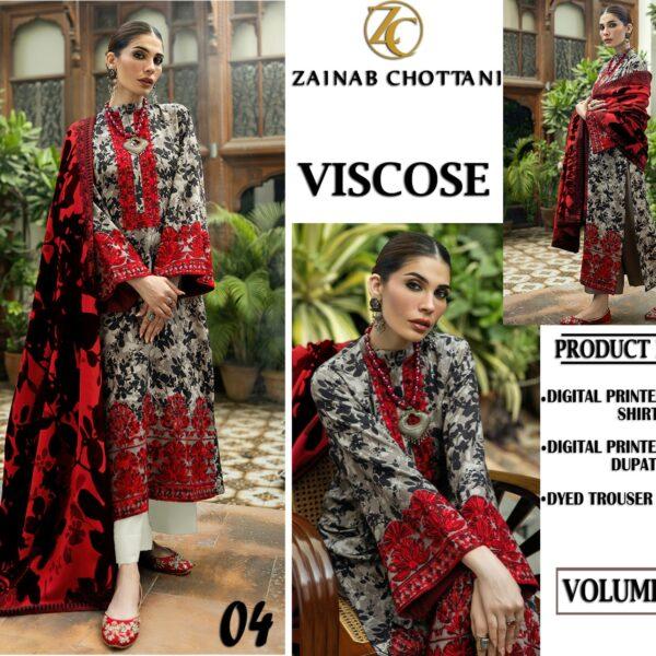 Volume 414 – Zainab Chottani Viscose Digital Printed 3 Piece Dress – Design No. 04