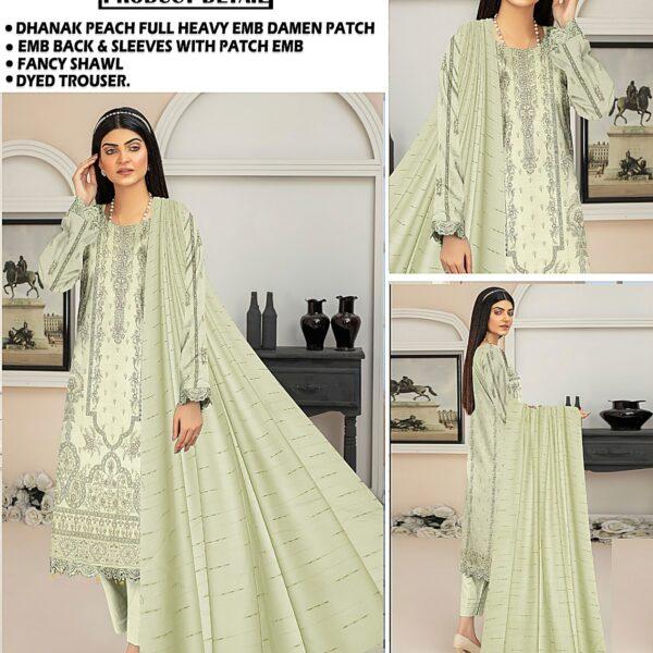 Vol-412 Tawakkal Slub Dhanak Embroidered 3PC Dresses Women Collection Design No 5